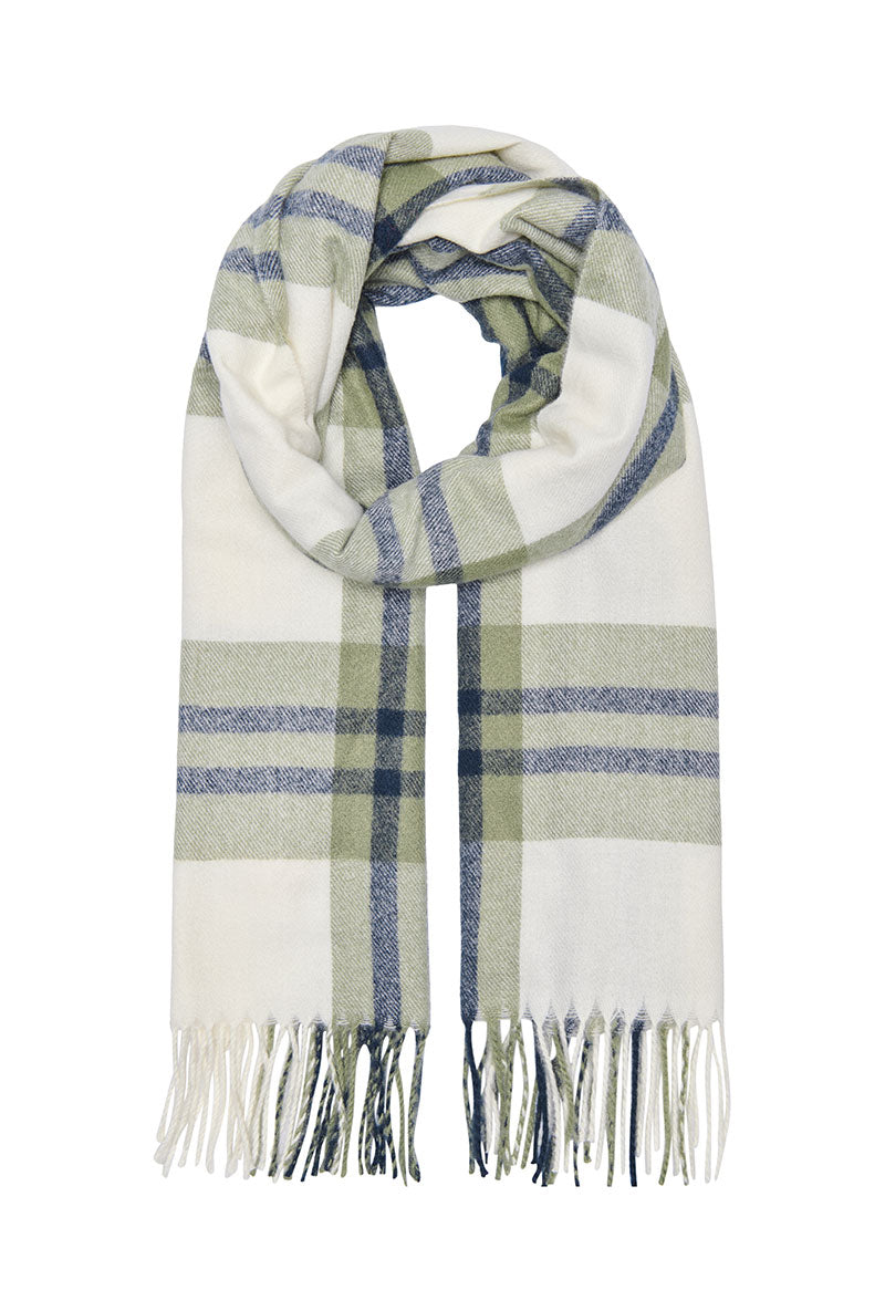 Front image of Mathilde check fringe scarf in green, by brand Only