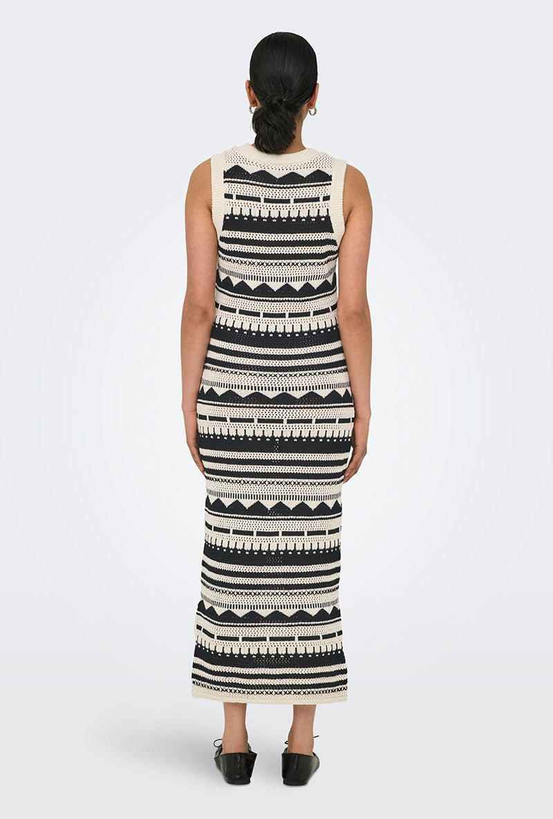 Back image of a model wearing Only merida life maxi knit dress in ecru, by brand Only