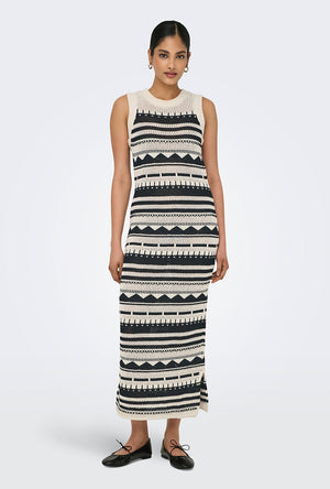 Front image of a model wearing the Only merida life maxi knit dress in ecru, by brand Only