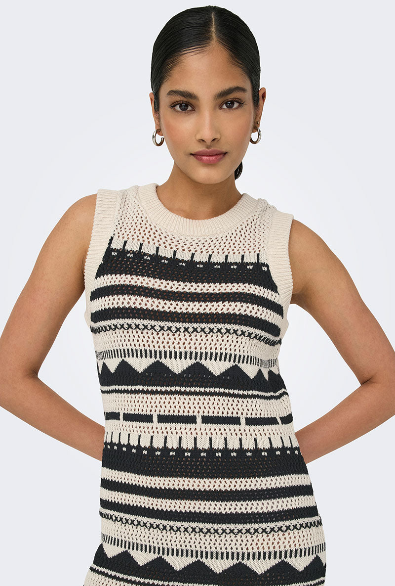 Front image of a model wearing Only merida life maxi knit dress in ecru, by brand Only