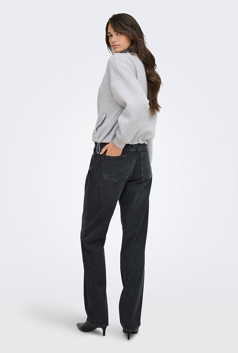 Back image of a model wearing Nadja ls zip sweat in grey, by brand Only