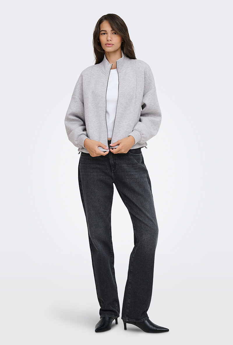 Front image of a model wearing Nadja ls zip sweat in grey, by brand Only