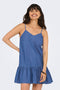 Front image of a model wearing Only nova azure dress in denim, by brand Only