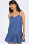Front image of a model wearing the Only nova azure dress in denim, by brand Only