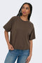 Front image of a model wearing the Ofelia ss raglan sweatshirt in brown, by brand Only