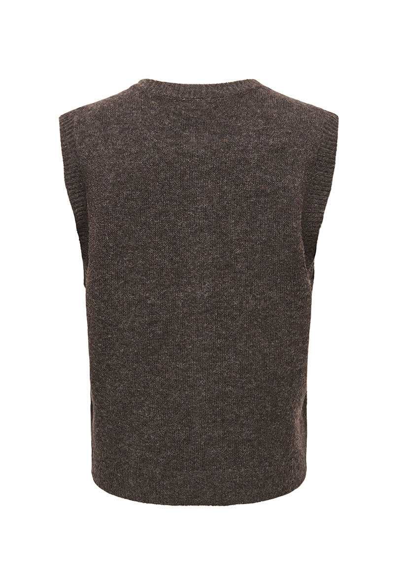 Back image of Olivia sl button vest in brown, by brand Only