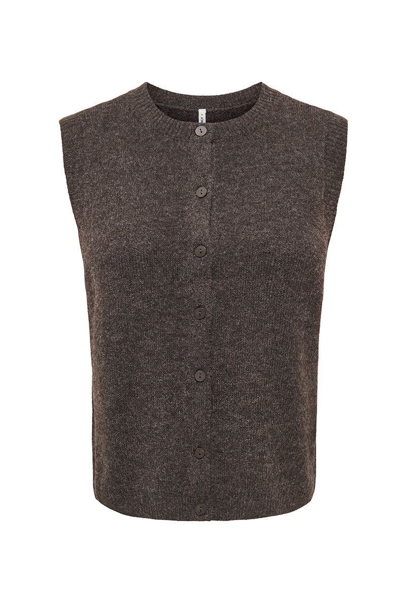 Front image of Olivia sl button vest in brown, by brand Only