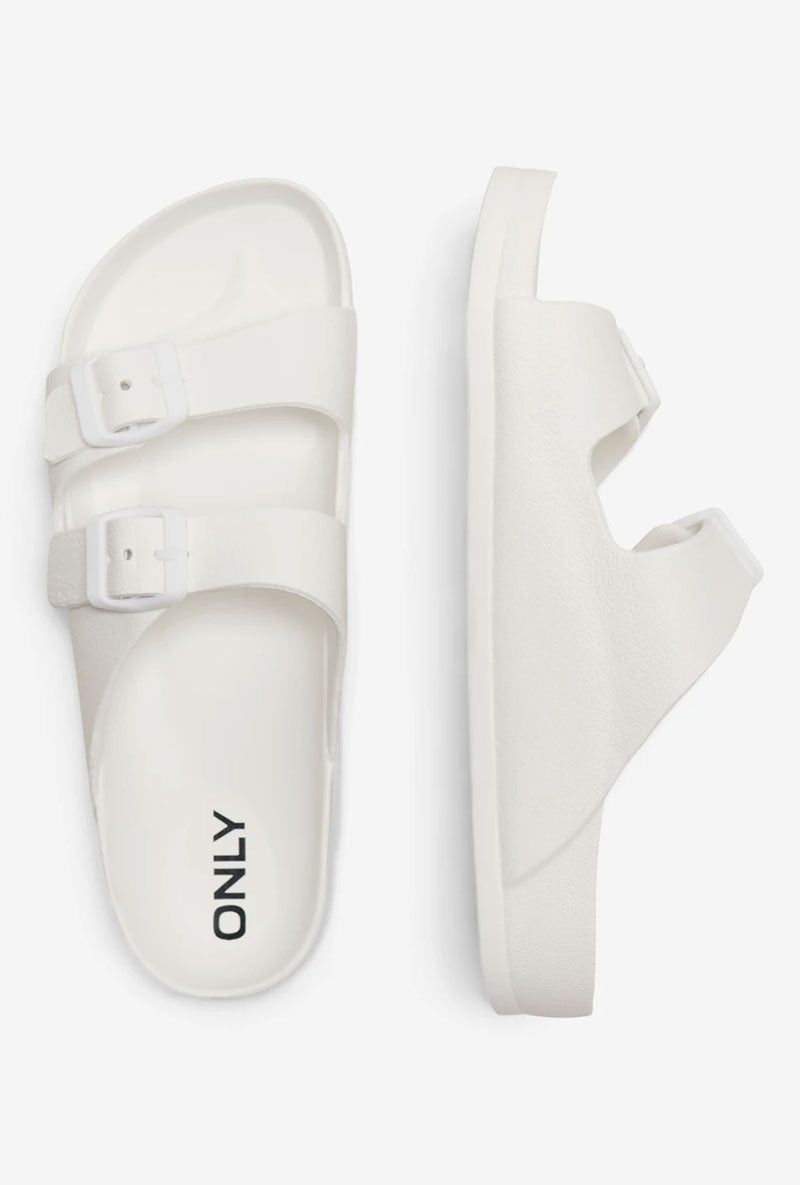 Front and sole image of Cristy sandal in white, by brand Only
