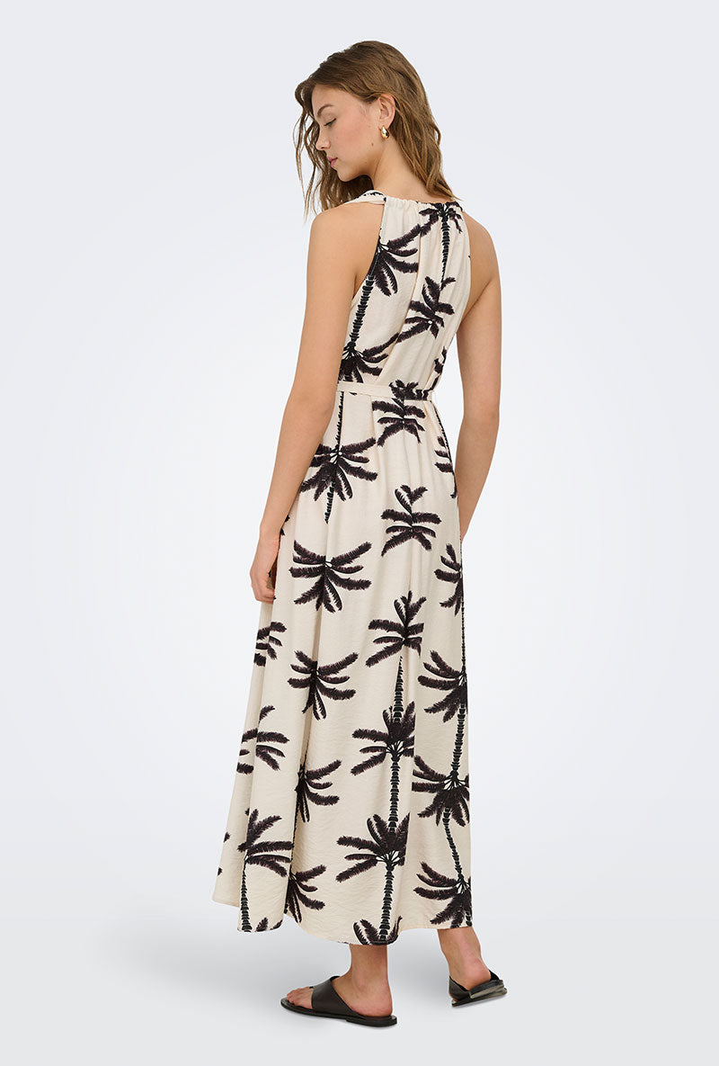Back image of a model wearing Palima sl long belt dress in beige, by brand Only