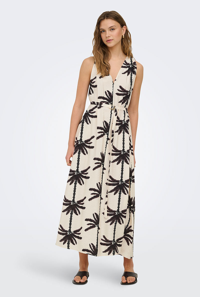 Front image of a model wearing Palima sl long belt dress in beige, by brand Only