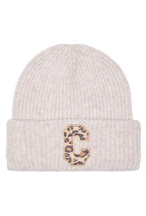 Front image of the Sara knit letter beanie in beige, by brand Only