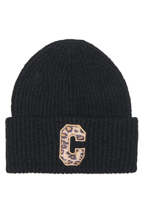 Front image of the Sara knit letter beanie in black, by brand Only
