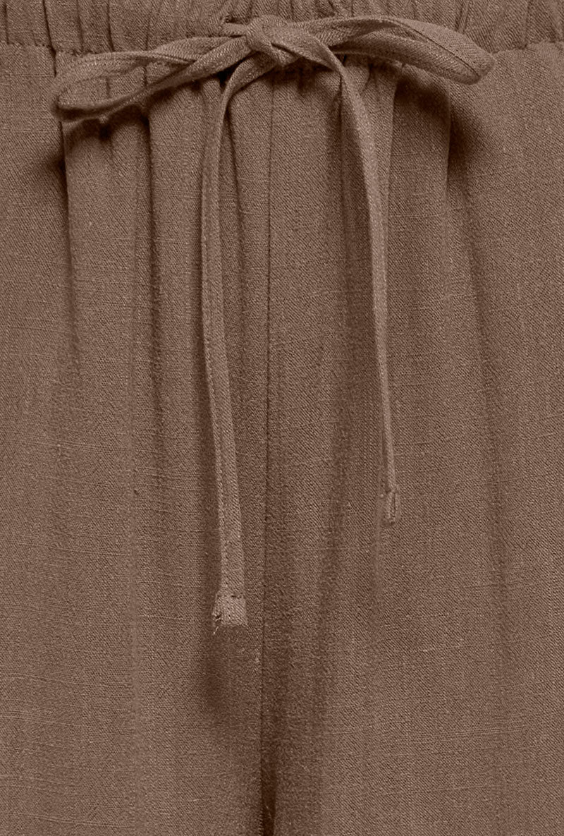 Front detail image of Siesta mw linen shorts in brown, by brand Only