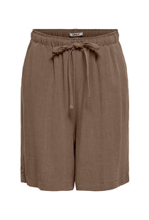 Front image of the Siesta mw linen shorts in brown, by brand Only