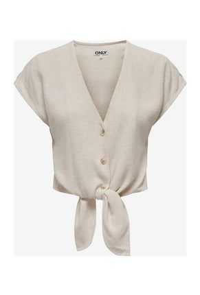 Front image of Siesta ss knot linen shirt in off white, by brand Only