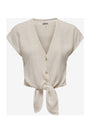 Image of SIESTA SS KNOT LINEN SHIRT in off white, by brand ONLY
