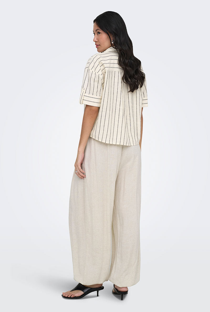Back image of a model wearing Tizana stripe s/s shirt in stripe, by brand Only