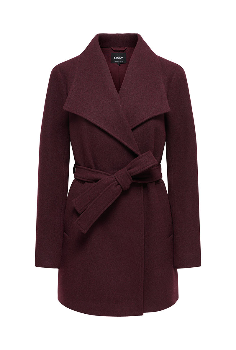 Front image of Trish wrap coat in chocolate, by brand Only