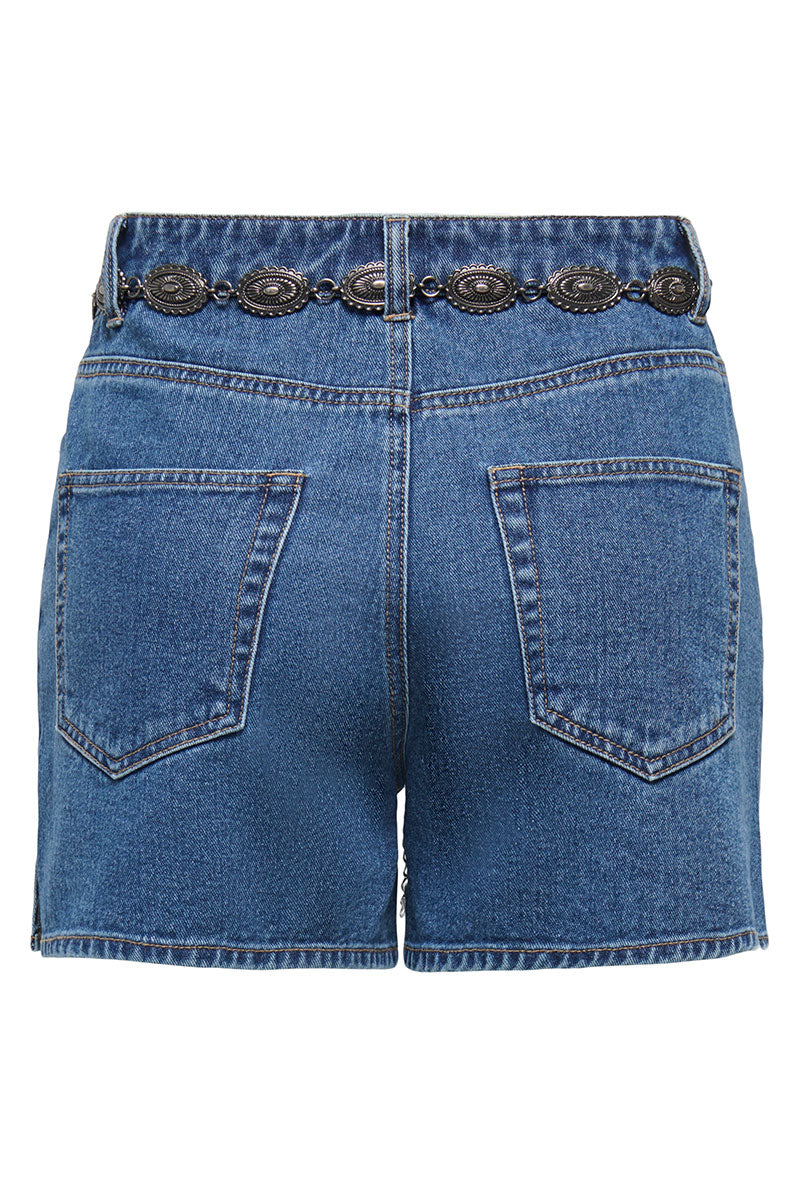 Back image of Vega mw west belt denim shorts in denim, by brand Only