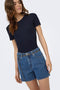 Front image of a model wearing the Vega mw west belt denim shorts in denim, by brand Only
