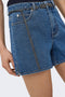 Front image of a model wearing the Vega mw west belt denim shorts in denim, by brand Only