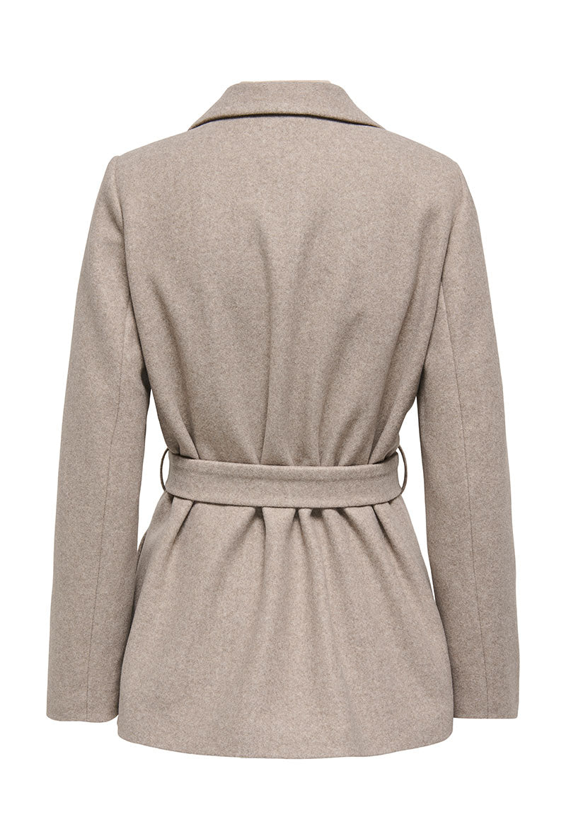 Back image of Vilda short wrap coat in light brown, by brand Only