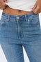 Front image of a model wearing the Wauw hw flared jeans in denim, by brand Only