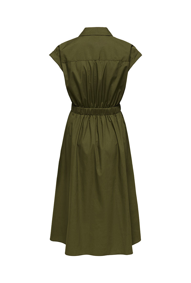 Back image of Willy cap sleeve midi dress in olive, by brand Jacqueline de yong