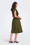 Back image of a model wearing the Willy cap sleeve midi dress in olive, by brand Jacqueline de yong