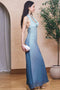 Front image of a model wearing the Casey maxi dress in aqua, by brand Tfnc