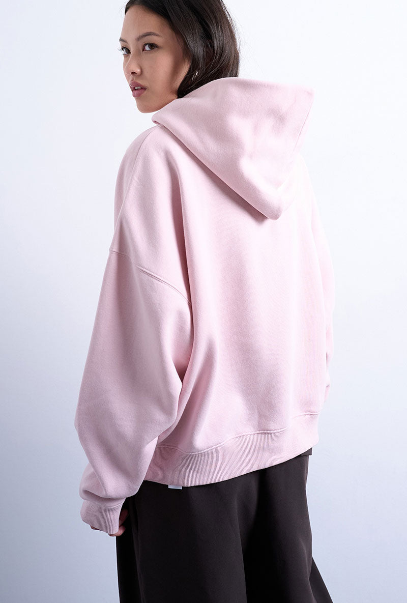 Back image of a model wearing Bibi ls ultimate hoodie in pink, by brand Top shop