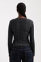 Back image of a model wearing the Belma l/s oneck sheer top in black, by brand Top shop