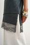 Front detail image of a model wearing the Brit ss lace floral tee in black, by brand Top shop