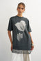 Front image of a model wearing Brit ss lace floral tee in black, by brand Top shop