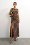 Front image of a model wearing Caisa mesh check maxi dress in brown, by brand Top shop