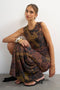 Front image of a model wearing the Caisa mesh check maxi dress in brown, by brand Top shop