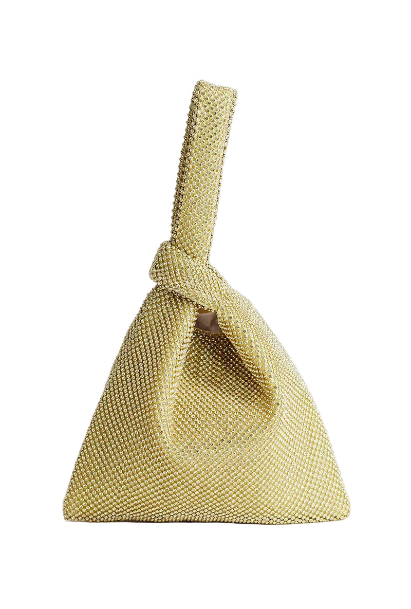 Front image of Gwyn embellished grab bag in gold, by brand Top shop