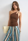 Image of MARTA ONE SHOULDER TOP in brown, by brand TOP SHOP