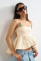 Front image of a model wearing the Mina sl top in cream, by brand Top shop