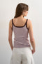 Back image of a model wearing the Molly sl stripe scoop rib vest in purple, by brand Top shop