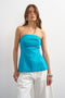 Front image of a model wearing Rosa tailored bandeau in blue, by brand Top shop