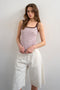 Front image of a model wearing Molly sl stripe scoop rib vest in purple, by brand Top shop