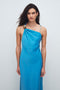 Front image of a model wearing the Nana beaded neck maxi dress in blue, by brand Top shop
