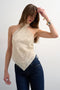 Front image of a model wearing Sia bandana top in beige, by brand Top shop