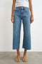 Front image of a model wearing Vera hr wide cropped jeans in denim, by brand Top shop