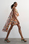 Front image of a model wearing the Viva draped scarf mini dress in multi, by brand Top shop