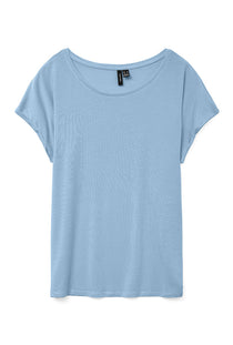 Front image of the Ava plain ss top in blue, by brand Vero moda
