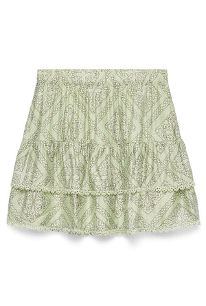 Front image of the Bliss h/w short detail skirt in green, by brand Vero moda
