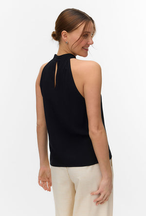 Back image of a model wearing the Easy joy s/l  halterneck top in black, by brand Vero moda