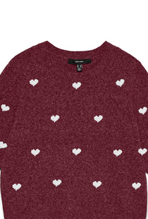 Front detail image of the Doffy intarsia oneck pullover in burgundy, by brand Vero moda